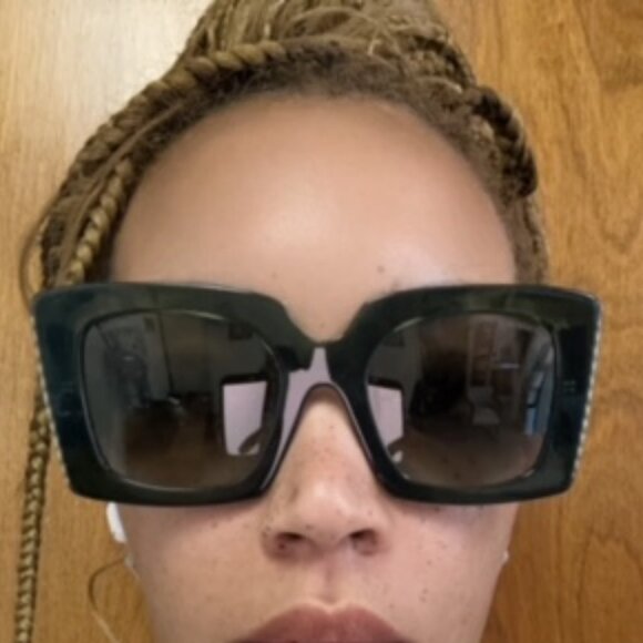 Chanel Square Frame Sunglasses with Pearls Dark Green Shades - Picture 7 of 9